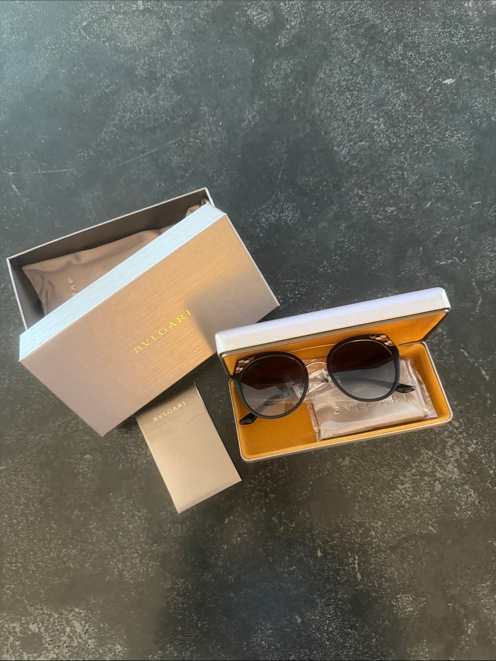 Bulgari Black Round Gradient Lens Sunglasses